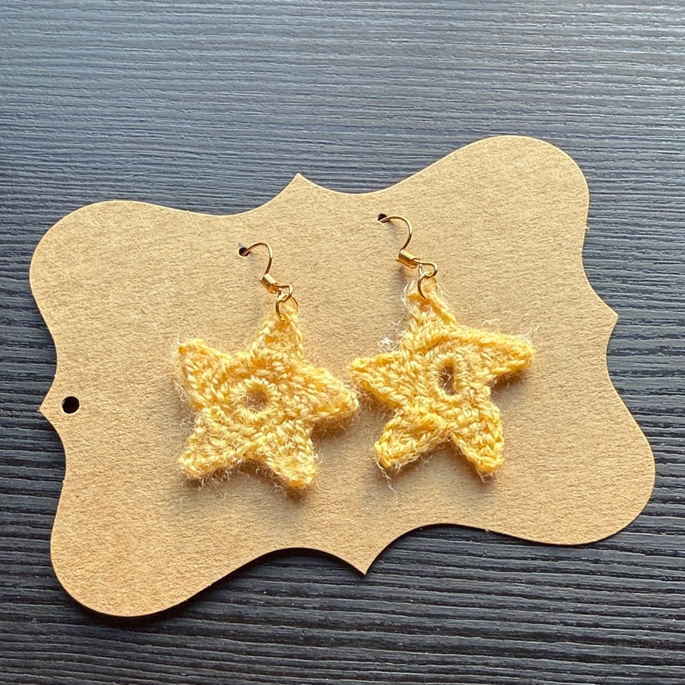 Handmade Yellow Star Christmas Crochet Earrings